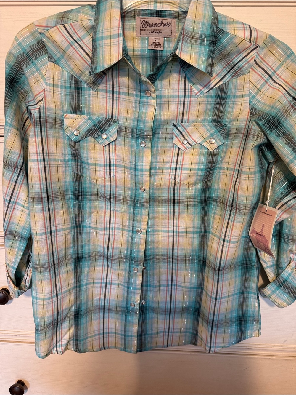 Wrangler Turquoise Plaid Snap-Front Western Shirt